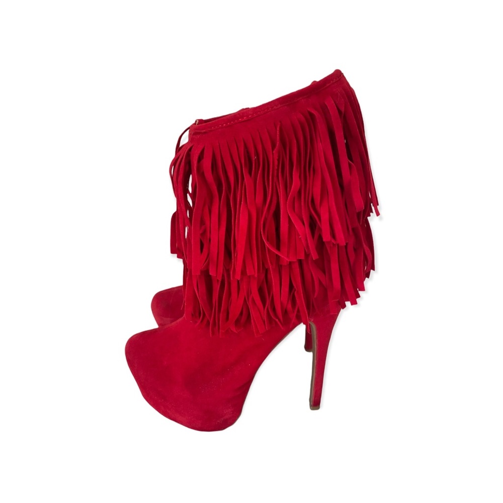 Faux Red Suede Platform Booties - image 3